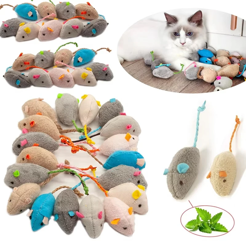 Catnip Interactive Plush Mouse - ของเล่นแมวแบบมีเสียง 5 ชิ้น พร้อมแคทนิปบรรจุในตัว ของเล่นหนูแมวขนเทียม ของเล่นแมวแบบโต้ตอบ