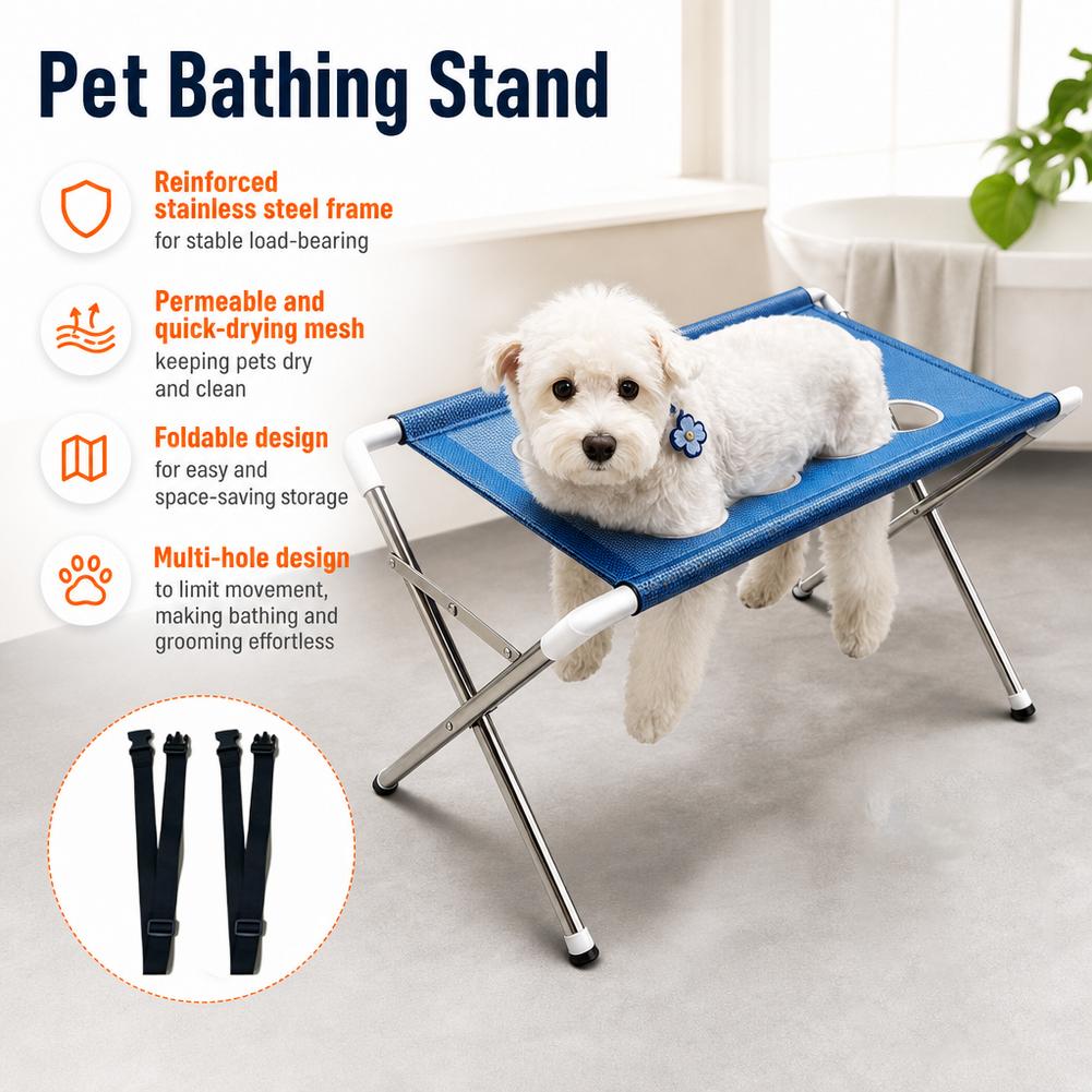 Pet Grooming - ที่แขวนอาบน้ำสัตว์เลี้ยงแบบพับได้ สำหรับแมวและสุนัข พร้อมตาข่ายแห้งเร็วและที่จับตัดเล็บ สำหรับสัตว์เลี้ยงขนาดเล็กและขนาดกลาง