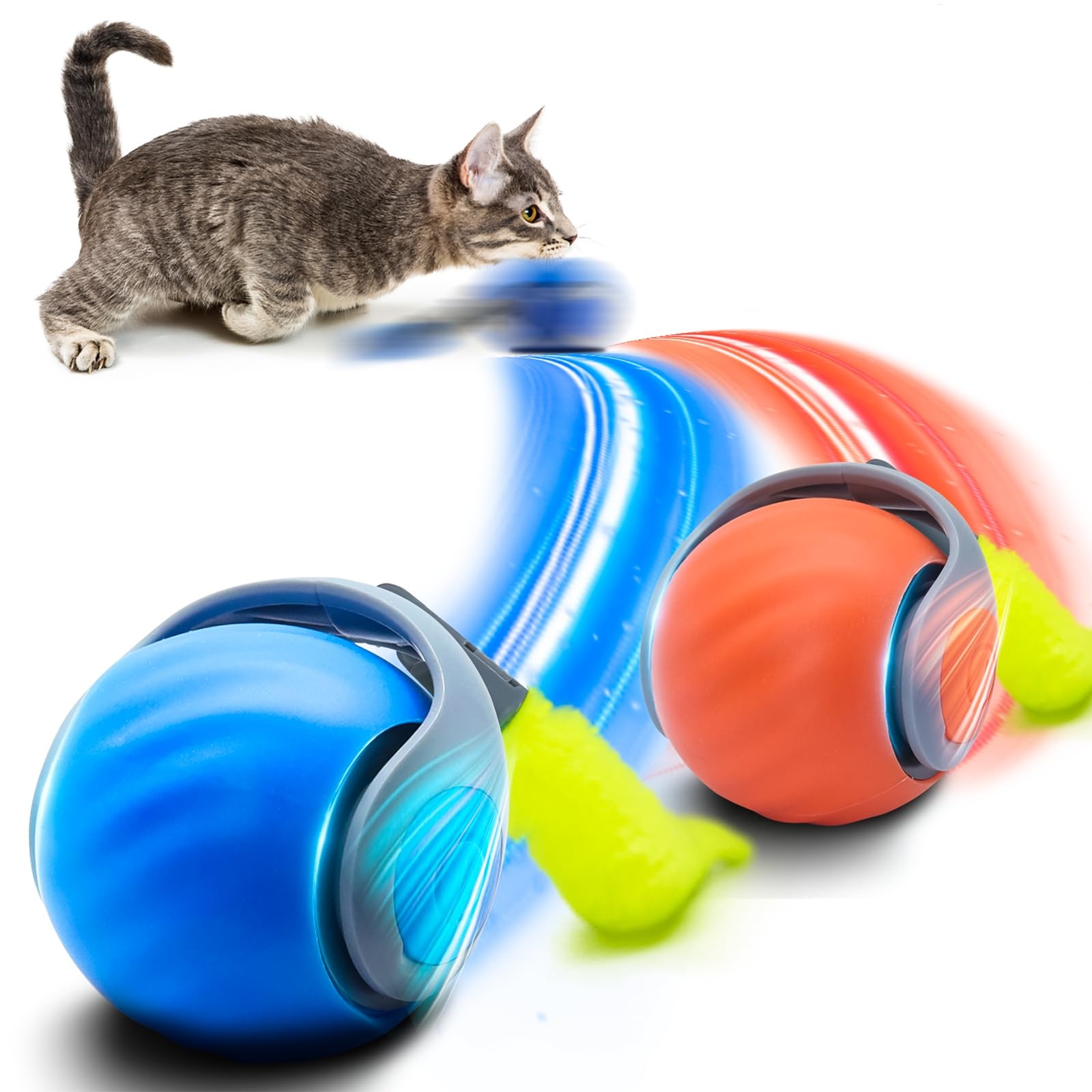 Automatic Moving Dog Ball - ของเล่นลูกบอลแบบโต้ตอบสำหรับแมว ลูกบอลกลิ้งอัตโนมัติ หางปลอม ชาร์จไฟได้ ของเล่นสัตว์เลี้ยงอัจฉริยะ ของเล่นไฟฟ้าสำหรับสุนัขและแมว