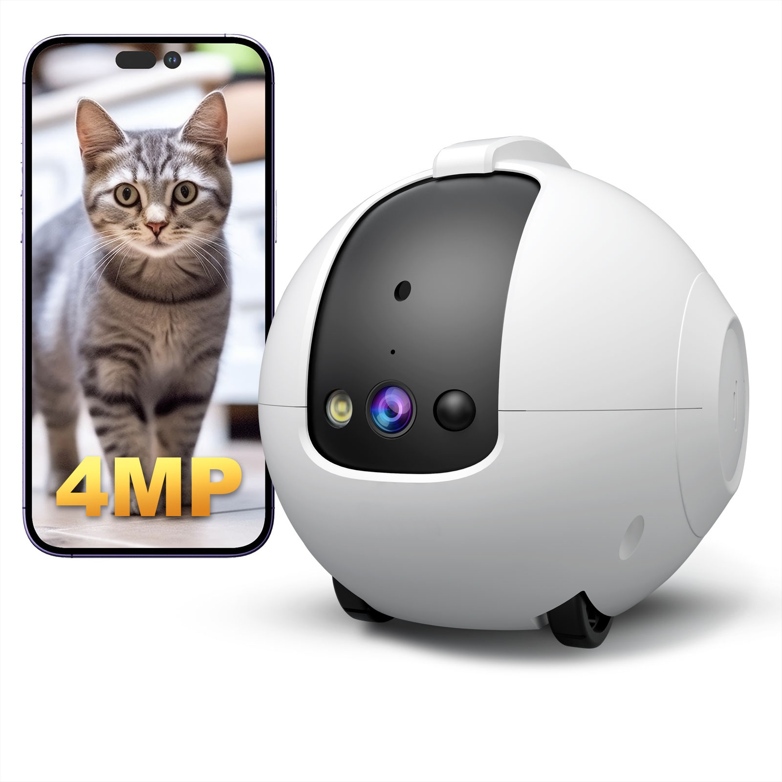 Cat Toys - กล้องสำหรับสัตว์เลี้ยง รูปแบบหุ่นยนต์ ความละเอียด 4MP กล้องเพื่อนคู่ใจสำหรับสัตว์เลี้ยง ระบบเสียงสองทาง